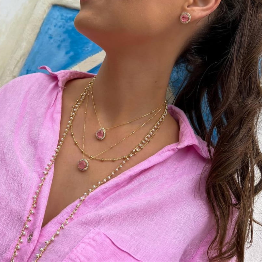 Colar veneziana esferas com fusion rosa