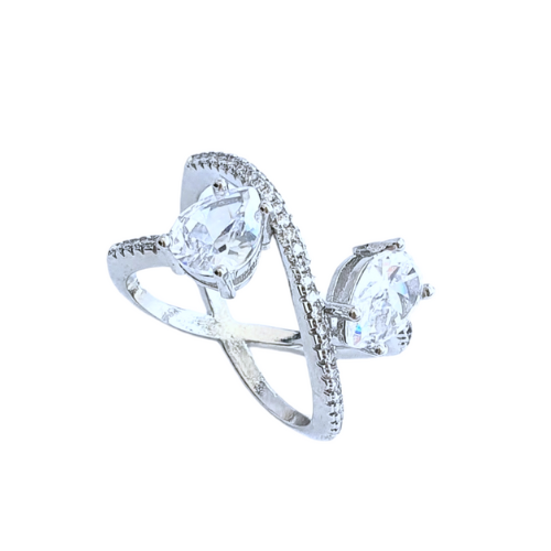 Anel cruzado gotas em ródio branco cravejado de cristais. Um verdadeiro encanto!  Semijoia perfeita para quem ama delicadeza e não abre mão da elegância para compor os acessórios e looks. Excelente escolha para quem busca uma peça única e versátil.   Tamanho: 15