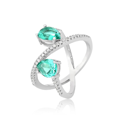 Anel cruzado gotas turmalina em ródio branco cravejado de cristais. Um verdadeiro encanto!  Semijoia perfeita para quem ama delicadeza e não abre mão da elegância para compor os acessórios e looks. Excelente escolha para quem busca uma peça única e versátil. 