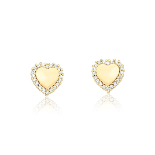 Brinco mini corações cravejados em cristal com banho em ouro 18K. Um verdadeiro encanto!  Semijoia perfeita para quem ama delicadeza e não abre mão da elegância para compor os acessórios e looks. Excelente escolha para quem busca uma peça única e versátil. 