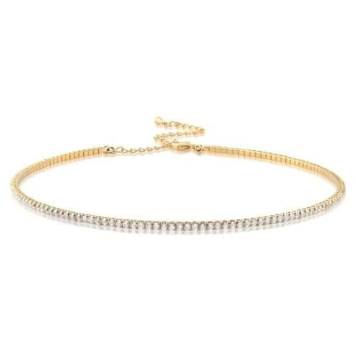 Chocker riviera rígida cristais em ouro 18k. Um verdadeiro encanto!  Semijoia perfeita para quem ama delicadeza e não abre mão da elegância para compor os acessórios e looks. Conta com um extensor de 7 cm em sua corrente para garantir o ajuste perfeito para qualquer ocasião. Excelente escolha para quem busca uma peça única e ao mesmo tempo super versátil.