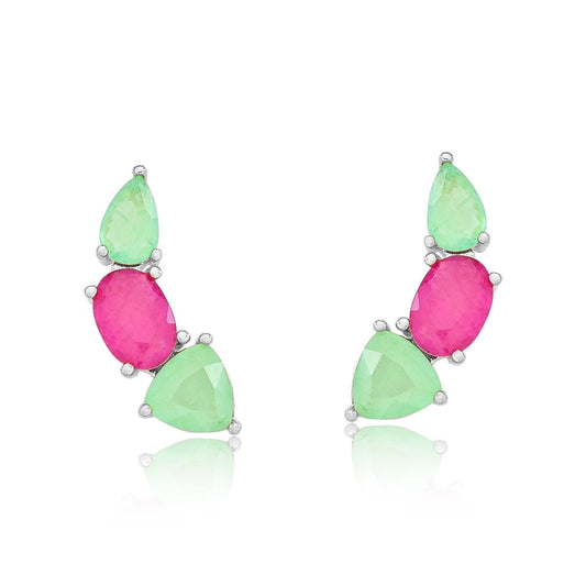 Ear Cuff fusion mini fusion greenery com turmalina rosa