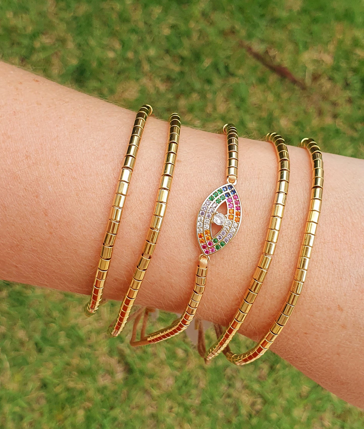 Pulseira canutilhos olho grego colorido