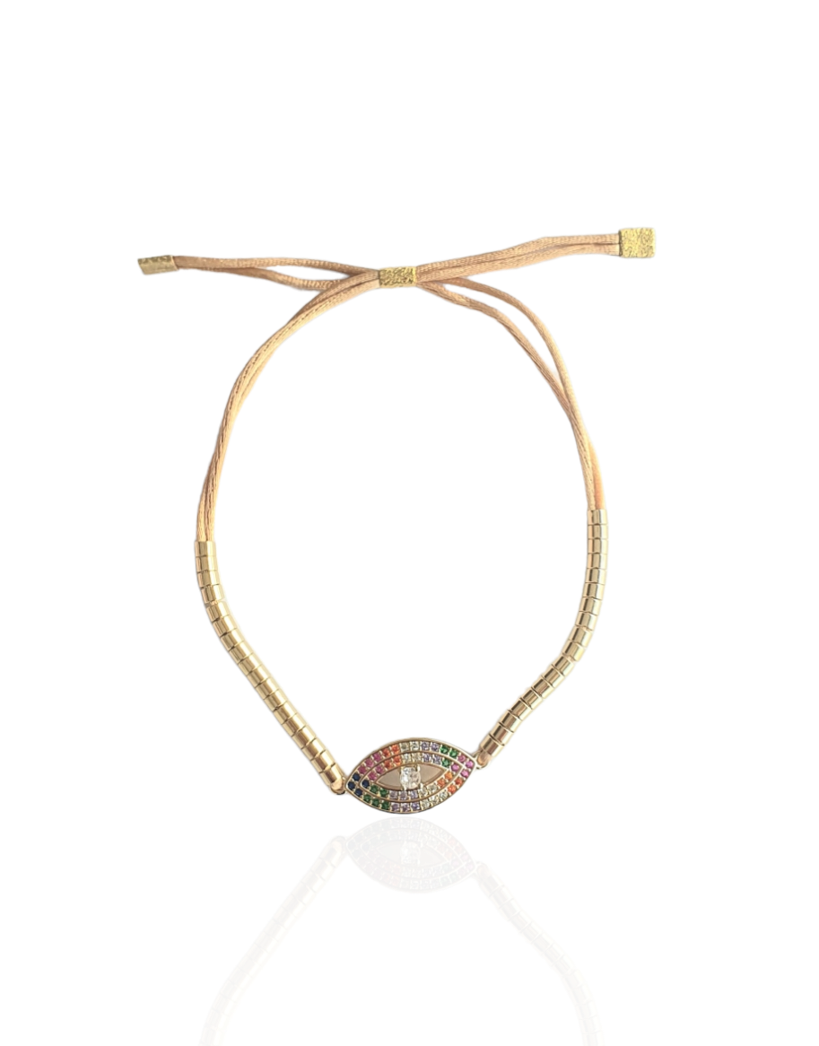 Pulseira canutilhos olho grego colorido