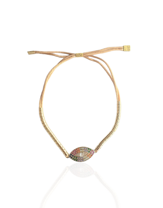 Pulseira canutilhos olho grego colorido