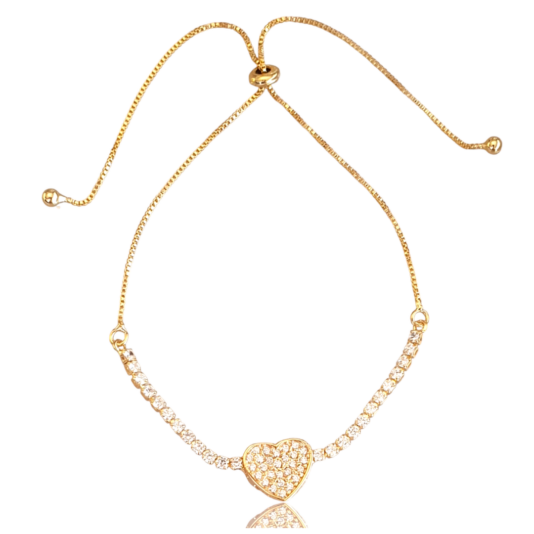 Pulseira gravata com coração cravejado